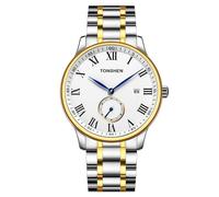 TONSHEN Uomo Acciaio Inossidabile Orologio Analogico Quarzo Data Scala di Cristallo Quadrante Piccolo Orologi da Polso (Oro Roma)