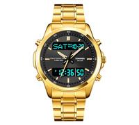TONSHEN Uomo Acciaio Inossidabile Tre Tempo Orologio Analogico Quarzo LED Digitale Elettrone Multifunzionale 12H/24H Outdoor Militare Sportivo Multifunzione Orologi da Polso (Oro 2)