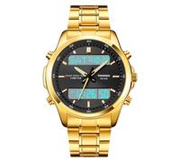 TONSHEN Uomo Acciaio Inossidabile Tre Tempo Orologio Analogico Quarzo LED Digitale Elettrone Multifunzionale 12H/24H Outdoor Militare Sportivo Multifunzione Orologi da Polso (Oro)