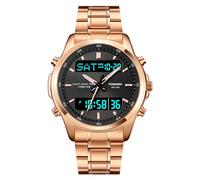TONSHEN Uomo Acciaio Inossidabile Tre Tempo Orologio Analogico Quarzo LED Digitale Elettrone Multifunzionale 12H/24H Outdoor Militare Sportivo Multifunzione Orologi da Polso (Rosa 2)