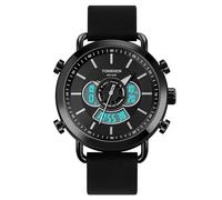 TONSHEN Uomo Fashion Lusso Acciaio Inossidabile Digitale Orologi da Polso e Pelle Cinturino Multifunzione LED Elettronico Outdoor Militare Sportivo Orologio Tre Tempo Stile Casual (Nero)