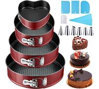 Tonsooze Tortiera Rimovibile 4 Pezzi 12/18/22/26 cm Teglia da Forno Rotonda Springform Professionale Stampi per Dolci Rimovibile, Rivestimento Antiaderente, Con Spatola Torta e Bocca Decorazione Torta