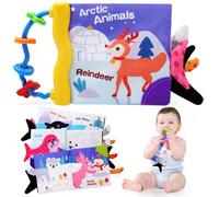 TonStyle Libri di Stoffa Neonati, Libro in Tessuto Morbido 6 12 Mesi, Giochi Sensoriale Bambini per la Dentizione, Regali Interattivi Giocattoli Educativi per Tummy Time Neonato - Cervo di Natale