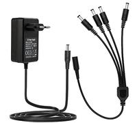 Tonton DC 12V 2A Adattatore di alimentazione per telecamera CCTV Spina UE (nero) Adattatore di alimentazione per CCTV DVR/telecamera + 1 a 4 Y Splitter Cavo DC 12V Splitter da 1 femmina a 4 maschi