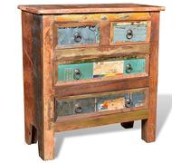 Tonture Cassettiera con 4 cassetti, legno vecchio in legno massiccio riciclato, 65 x 30 x 70 cm, realizzato a mano, in legno multicolore, per soggiorno, corridoio e cucina, spazio rustico