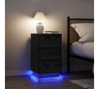 Tonture Comodino con illuminazione a LED, nero, 38 x 34 x 65 cm, console da notte con 3 cassetti, robusto materiale in legno, per camera da letto, per uno spazio ottimale
