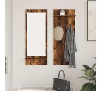 Tonture Comodino da parete in legno di rovere affumicato, 70 x 10 x 90 cm, con 2 ripiani e specchio, salvaspazio, per corridoio, camera da letto, ufficio, soggiorno