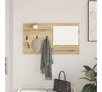 Tonture Comodino da parete in rovere Sonoma, 90 x 10 x 50 cm, con 2 ripiani e specchio, salvaspazio, per corridoio, soggiorno, camera da letto, design moderno
