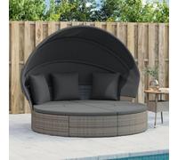 Tonture Lettino lounge per esterni con tetto e cuscino, grigio, in polyrattan, isola solare, resistente alle intemperie, con imbottitura e protezione solare, per terrazza, balcone, piscina, isola
