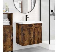 Tonture Mobile sottolavabo da bagno con lavabo in ceramica e miscelatore nero, mobiletto sottolavabo in legno, 61 x 40 x 74,5 cm, con vano portaoggetti, porta e cassetto