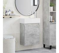 Tonture Mobile sottolavabo da bagno grigio cemento con lavabo e rubinetto miscelatore, mobili in legno con vano portaoggetti, montaggio a parete, porta reversibile, design moderno per bagno e WC