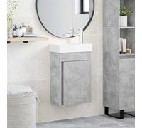 Tonture Mobile sottolavabo da bagno, grigio cemento, con lavandino e rubinetto in legno e ceramica, 40,5 x 22,5 x 62 cm, montaggio a parete con vano portaoggetti e porta reversibile, per mobili da