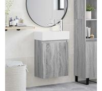 Tonture Mobile sottolavabo da bagno grigio Sonoma con lavabo e rubinetto in ceramica, montaggio a parete, contenitore con cassetto e porta, moderno mobile da bagno per lavabo e WC