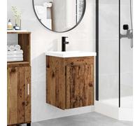 Tonture Mobile sottolavabo da bagno in legno anticato con lavabo in ceramica e miscelatore nero, montaggio a parete, con vano portaoggetti, scarico a pressione, troppopieno, 42 x 40 x 74,5 cm, mobili
