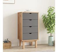 Tonture OTTA Cassettiera 45 x 39 x 90 cm, marrone e grigio, in legno di pino massiccio, design scandinavo, con 4 cassetti per la casa, per riporre mobili