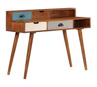 Tonture Scrivania 110 x 50 x 90 cm, in legno di acacia massiccio, finitura miele scuro, stile retrò, tavolo da ufficio con 4 cassetti, robusto scrivania per computer per casa, ufficio, camera da letto