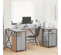 Tonture Scrivania Grigio Sonoma 182 x 101 x 87,5 cm, in legno con 4 cassetti, luce LED integrata, gestione dei cavi per ufficio, studio, camera da letto, casa, ufficio, design moderno, stabile