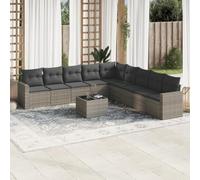 Tonture Set di 10 divani da giardino in polyrattan con cuscino da seduta, resistente alle intemperie, con divano ad angolo, parte centrale, design modulare per terrazza, balcone e esterni