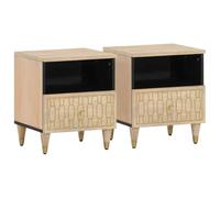 Tonture Set di 2 comodini in legno massello mango, 40 x 33 x 46 cm, intagliati a mano con cassetto, elegante tavolino per camera da letto, soggiorno