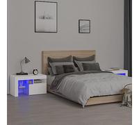 Tonture Set di 2 comodini moderni, colore bianco, con illuminazione LED RGB, 70 x 36,5 x 40 cm, elegante tavolino per camera da letto e soggiorno, con vano portaoggetti