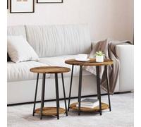 Tonture Set di 2 tavolini, legno antico e nero, 50 x 50 x 51 cm, metallo e legno, ripiano rotondo per soggiorno, camera da letto, corridoio, versatile
