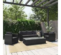 Tonture Set di 7 mobili da giardino in polyrattan nero, con cuscini, divano modulare resistente alle intemperie, con divano angolare, parte centrale, seduta e tavolino da caffè, per terrazza, balcone