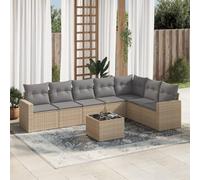 Tonture Set di 8 divani da giardino in polyrattan con cuscini, colore beige, resistente alle intemperie, con gruppo di sedute, espandibile modularmente, con tavolo e spazio per riporre oggetti, per