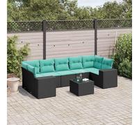 Tonture Set di 8 divani da giardino in polyrattan nero con cuscino da seduta, mobili modulari per terrazza, balcone ed esterni, elemento divano resistente alle intemperie con schienale e imbottitura