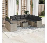 Tonture Set di divani da giardino da 10 pezzi, grigio chiaro, con cuscini in polyrattan, resistente alle intemperie, set di mobili lounge con parte angolare, parte centrale, seduta e spazio per