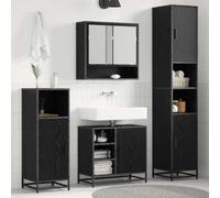 Tonture Set di mobili da bagno, 4 pezzi, effetto rovere nero, in legno con armadietto a specchio, mobiletto sottolavabo, armadietto alto e scaffale, per uno spazio elegante nel bagno degli ospiti