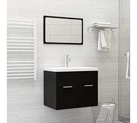Tonture Set di mobili da bagno nero in legno con lavabo da incasso, mobiletto sottolavabo e specchio, 60 x 38,5 x 46 cm, con troppopieno, rubinetto, scarico push-open
