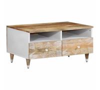 Tonture Tavolino da salotto, 80 x 54 x 40 cm, in legno massello mango, rustico, con 2 cassetti, moderno tavolino per la casa, mobili in legno durevole