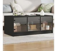 Tonture Tavolino da salotto con ante in vetro, nero, 102 x 50 x 42 cm, materiale in legno, moderno tavolo da soggiorno con spazio per la vostra casa