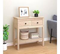 Tonture Tavolo consolle 75 x 35 x 75 cm in legno di pino non trattato, con 2 cassetti e ripiano per soggiorno, camera da letto, corridoio e piccoli spazi, versatile