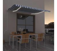 Tonture Tenda da sole automatica con sensore di vento a LED, 400 x 300 cm, colore blu e bianco, telaio in alluminio verniciato a polvere, resistente ai raggi UV e all'acqua, protezione solare per