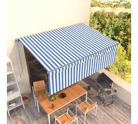 Tonture Tenda da sole manuale con braccio articolato, 4,5 x 3 m, colore blu e bianco, resistente ai raggi UV, telaio in alluminio, ideale per giardino, balcone, terrazza, come protezione solare e