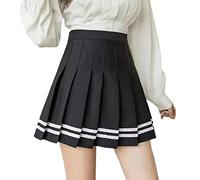 TONXX Donna Vita A-Line Plissettato Mini Gonna Harajuku School Girl Uniform Doppia Stampa A Righe Casual Short Skater Gonne