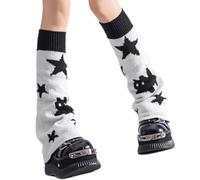 TONXX Scaldamuscoli a tubo lungo reversibile con motivo a stelle e gatti per donne punk grunge svasati copriscarpe senza piedi