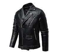 TONY BACKER - Giacca Pelle Uomo, Giubbotto da Biker in Ecopelle Con Cintura In Vita, Versatile, Chiodo Pelle Uomo Con Zip in Metallo e Tasca Interna (IT, Testo, XXL, Regular, Regular)