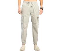 TONY BACKER Pantaloni Cargo da Uomo, Tessuto Leggero Estivo, Vita Elasticizzata con Lacci 2223 (IT, Testo, XL, Regular, Regular, Grigio)