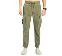 TONY BACKER Pantaloni Cargo da Uomo, Tessuto Leggero Estivo, Vita Elasticizzata con Lacci 2223 (IT, Testo, S, Regular, Regular, Verde)