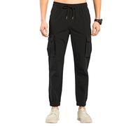 TONY BACKER Pantaloni Cargo da Uomo, Tessuto Leggero Estivo, Vita Elasticizzata con Lacci 2223 (IT, Testo, XXL, Regular, Regular, Nero)