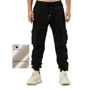 TONY BACKER Pantaloni Cargo Uomo in Maglia di Cotone Multitasche Laterali Casual e Chiusura Coulisse e i Lacci nella Vita 7905 (IT, Numero, 40, Regular, Regular, NERO-06N)
