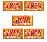 Tony's Chocolonely - Barretta di cioccolato al latte e sale marino - 180 g, confezione da 5