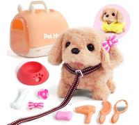 TONZE Giochi Bambini 2 Anni Elettronico Cane Giocattolo che Cammina e Abbaia, Peluche Cane Robot con Cassa, Guinzaglio e Mantello, Cagnolino che Abbaia e Cammina, Regalo Bambina 2 3 4 5 Anni