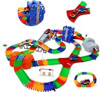 TONZE Pista Macchinine Giocattolo 5,05 Metri Con 288 Pezzi, 2 Auto e Ascensore Elettriche - Regalo per Bambini e Bambine 3-5 Anni