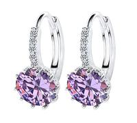 TONZN 12 Stile Opzionale Argento 925 Gioielli Orecchini con Pietre preziose Gocce per Le Orecchie Stile Corto con zircone da 10 mm (Nero B) (Viola B)
