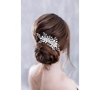 TONZN Cerchietto con Fiori, Accessori per Capelli da Sposa, Copricapo da Sposa con Fiori di Strass, Pettine per Capelli, forcina per Capelli, Copricapo da Sposa (Argento 2)