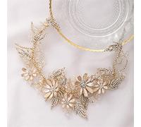 TONZN Cerchietto con Fiori di Strass, Accessori per Capelli da Sposa, Copricapo da Sposa, Cerchietto con Fiori Fatto a Mano, Cerchietto da Sposa (Oro)