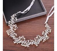 TONZN Cerchietto da Sposa con Perle, Cerchietto da Sposa con Foglia di Strass, Accessori per Capelli da Sposa, Cerchietto con Cristalli di Strass (Argento 1 pz (1 Confezione))